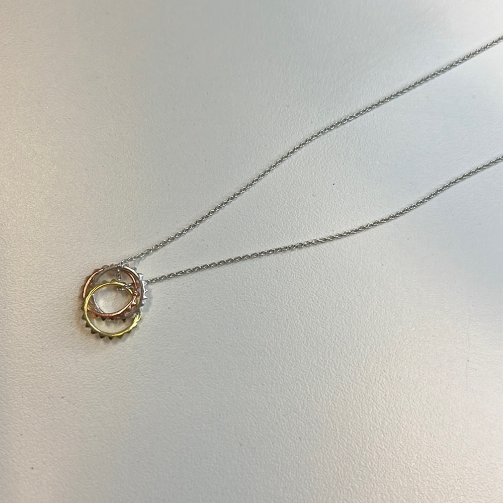 Studio Silver Chain Necklace w/ Silver, Gold, & Rose Gold Circle Charms, NWT!